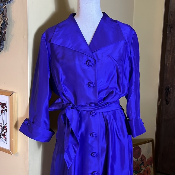 J PETERMAN Co Size 20 Dupioni Silk Fit-n-Flair Shirt-Dress Blue Purple $359 NEW